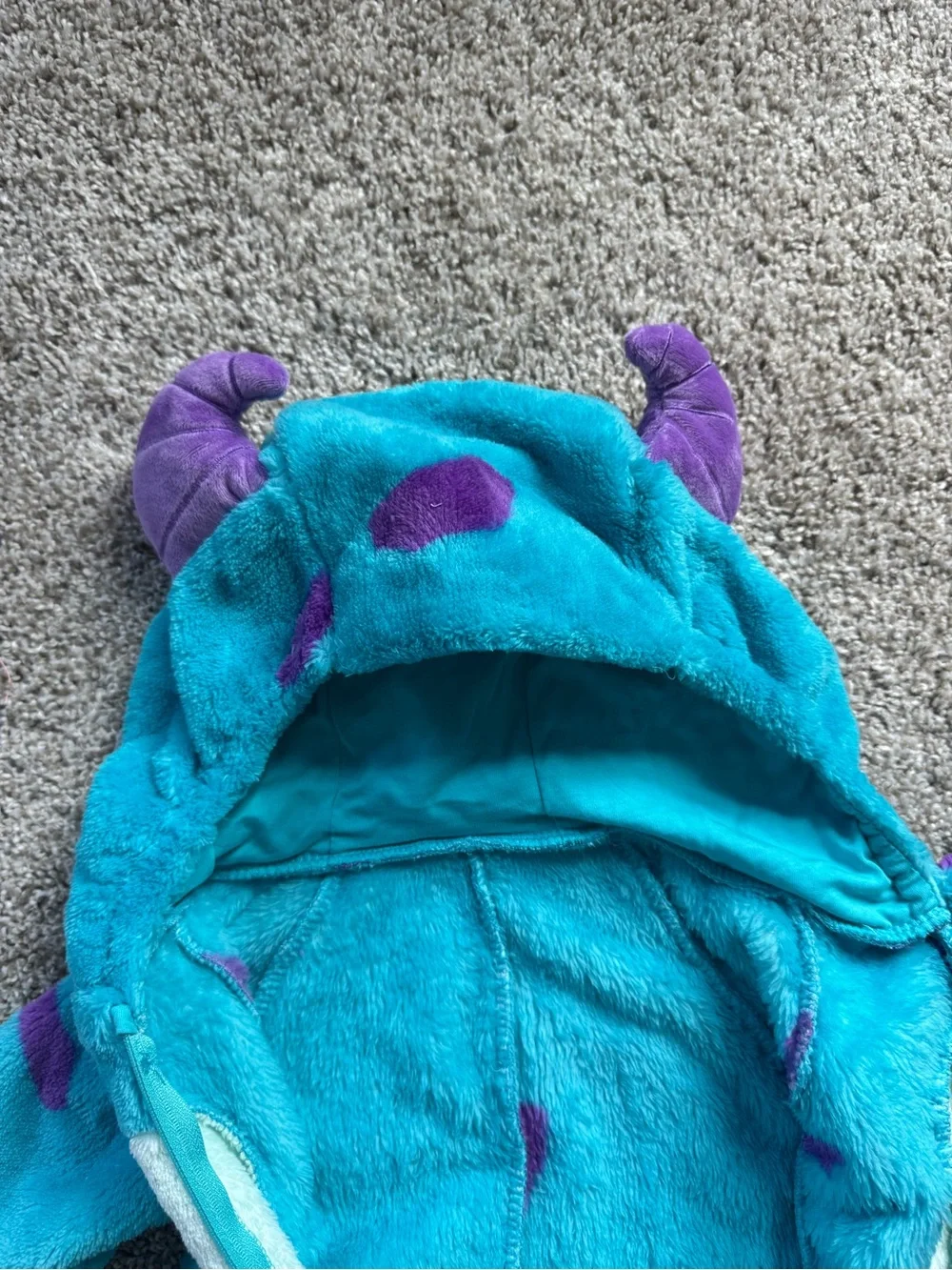 Baby Halloween Costume Sully Fleece Zip Up Bodysuit Monsters Inc Size 0-3 Months